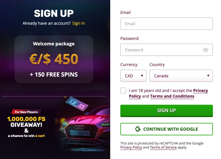 how to sign up at PlayAmo Casino