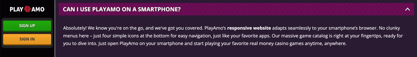 Playamo casino application